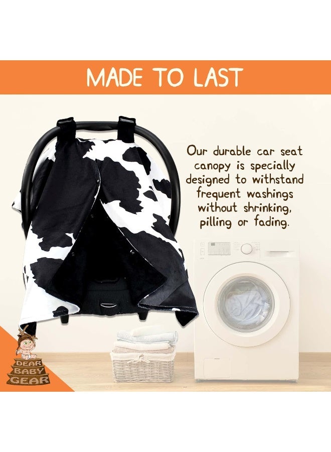 Dear Baby Gear Black and White Holstein Cow Baby Car Seat Canopy with Snap Button Opening â€” Double Layered Lightweight Cover Keeps Babies Cozy and Sheltered from The Sun â€” 40 x 30 Inches - Image 3
