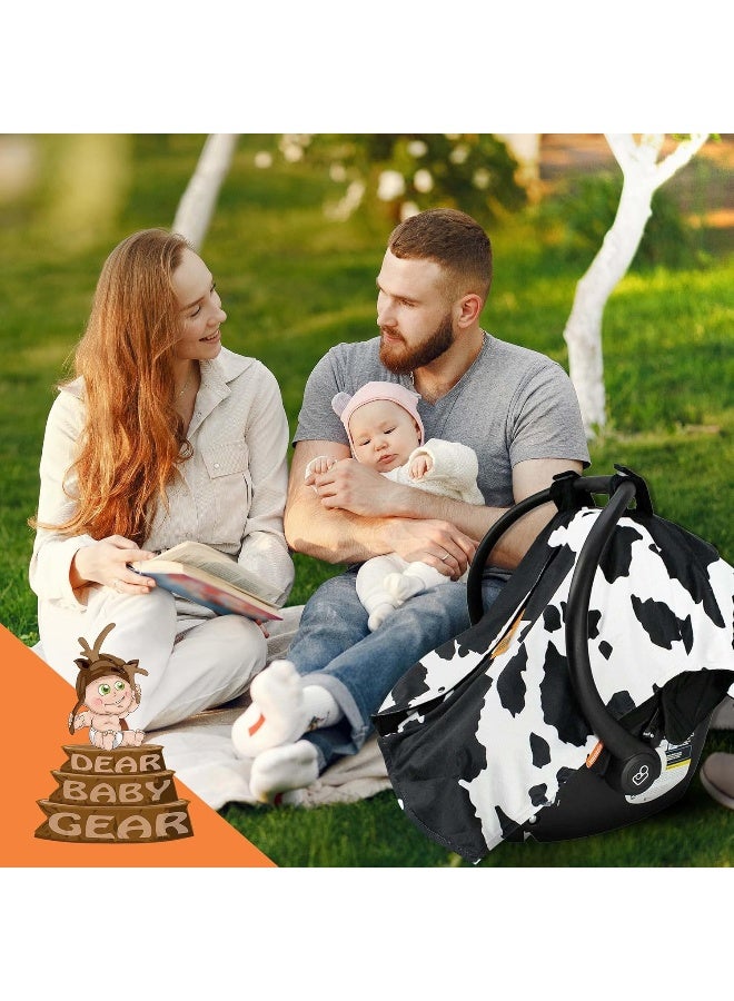 Dear Baby Gear Black and White Holstein Cow Baby Car Seat Canopy with Snap Button Opening â€” Double Layered Lightweight Cover Keeps Babies Cozy and Sheltered from The Sun â€” 40 x 30 Inches - Image 5