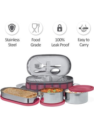 Milton Lunch Stainless Steel Lunch Box Tiffin – Set of 3 Leakproof Food Containers (280ml, 280ml and 472ml) with Spoons, Lightweight, for School, Office and Travel لانش بوكس Corporate, Marron - view 3