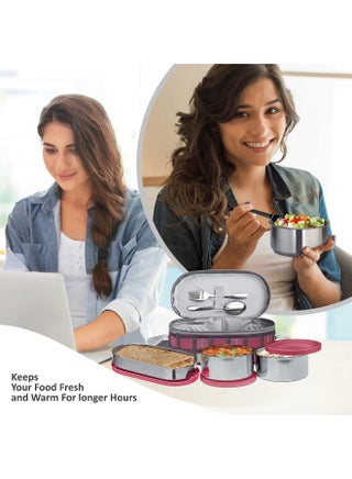 Milton Lunch Stainless Steel Lunch Box Tiffin – Set of 3 Leakproof Food Containers (280ml, 280ml and 472ml) with Spoons, Lightweight, for School, Office and Travel لانش بوكس Corporate, Marron - view 5
