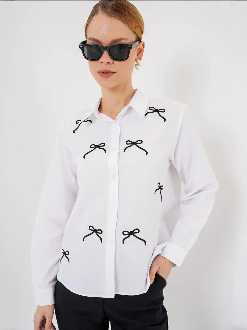 BIG DART BDART Patterned Poplin Shirt with Bow