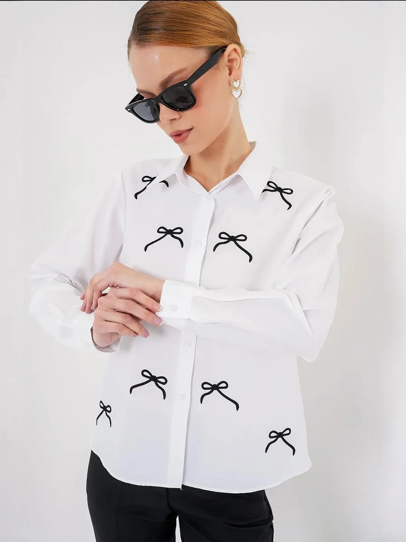 BIG DART BDART Patterned Poplin Shirt with Bow