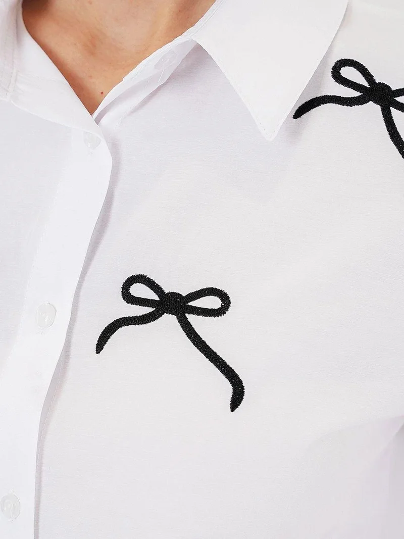 BIG DART BDART Patterned Poplin Shirt with Bow