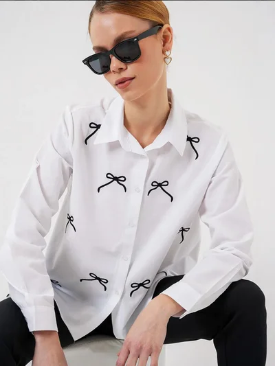 BIG DART BDART Patterned Poplin Shirt with Bow