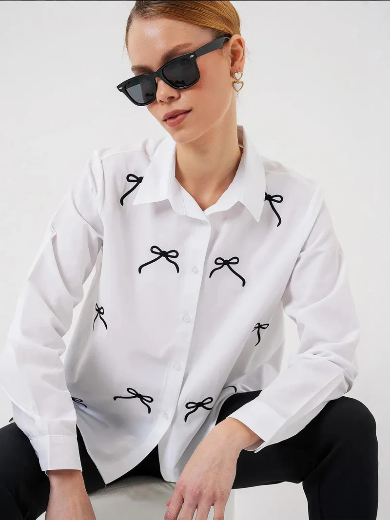 BIG DART BDART Patterned Poplin Shirt with Bow