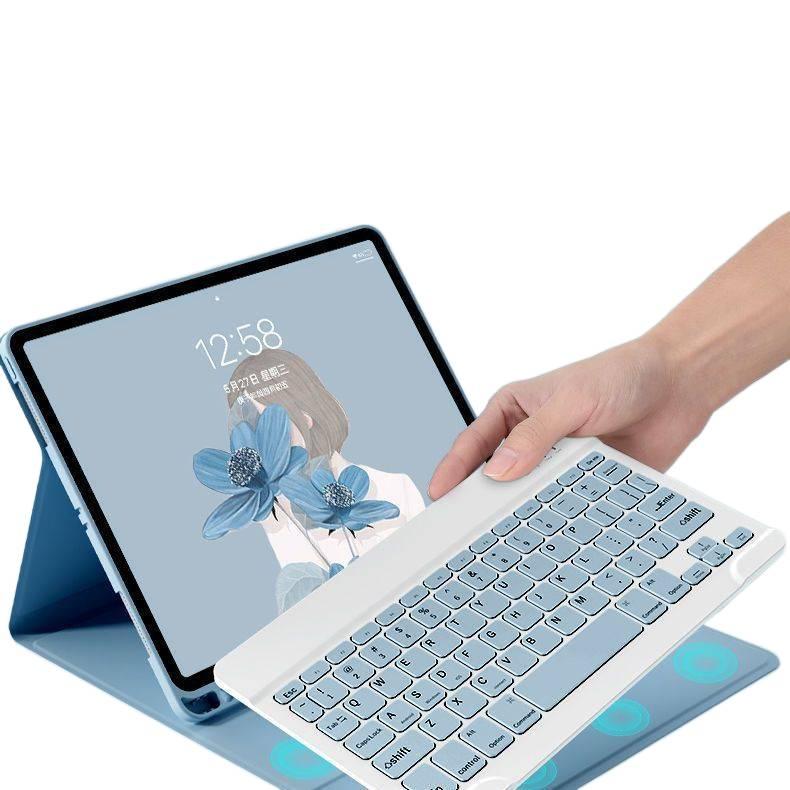AD حافظة سامسونج تاب بلوحة مفاتيح متوافقة مع Samsung Galaxy Tab A9 Plus / Samsung Galaxy Tab A9 باللون بنفسجي مع غطاء حماية ووظيفة حامل وحمل يومي للتابلت بوظيفة حامل باللون البنفسجي. - Image 3