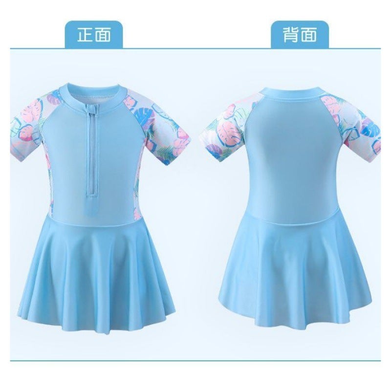 Generic Girls Summer Swimsuit 2-piece Set Beach Playsuit Comfortable Childrens Clothing Womens Bathsuit Blue Culottes Hat 