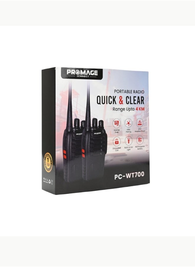 PROMAGE Promage Connect PC-WT-700 Portable Two Way Radio Ten Pack, 420-450MHz, 16 Channels, 1500mAh Battery, Emergency Alarm, Flash Light, VOX Function, High Quality and Reliable | PC-WT-700 | 10 Pack  - Image 3