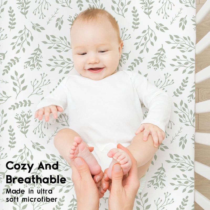 Yoofoss Baby Crib Sheets for Boys Girls, Fitted Crib Sheet 2 Pack for Standard Crib and Toddler Mattress, Super Soft Microfiber Baby Sheet 28x52x8in(Green+Leaf) - Image 4