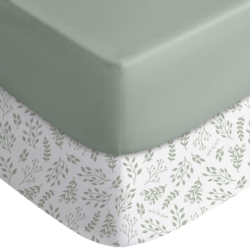 Yoofoss Baby Crib Sheets for Boys Girls, Fitted Crib Sheet 2 Pack for Standard Crib and Toddler Mattress, Super Soft Microfiber Baby Sheet 28x52x8in(Green+Leaf) - Image 1