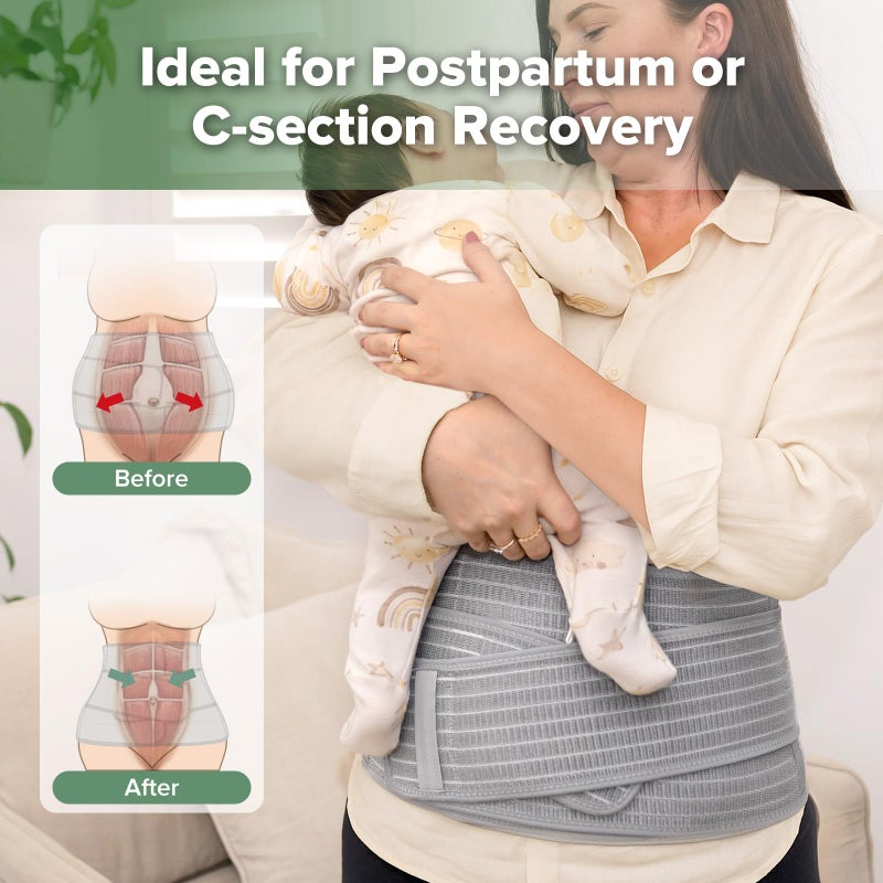 هاكا Postpartum Belly Band, Postpartum Belly Wrap Back Support, Postpartum Essentials for Natural Delivery and C-Section Recovery, Belly Binder, Natural Latex, M - Image 2