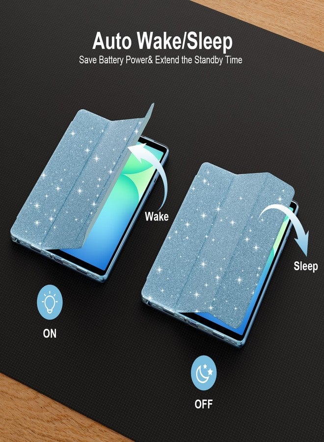 Lainergie Case for Samsung Galaxy Tab A11+/A9+ Plus 11 Inch 2026/2023, Cute Glittering Sparkly Shockproof Cover with Sparkly Crystal Clear Back and Pencil Holder for Galaxy Tab A11+/A9+, Blue - Image 5
