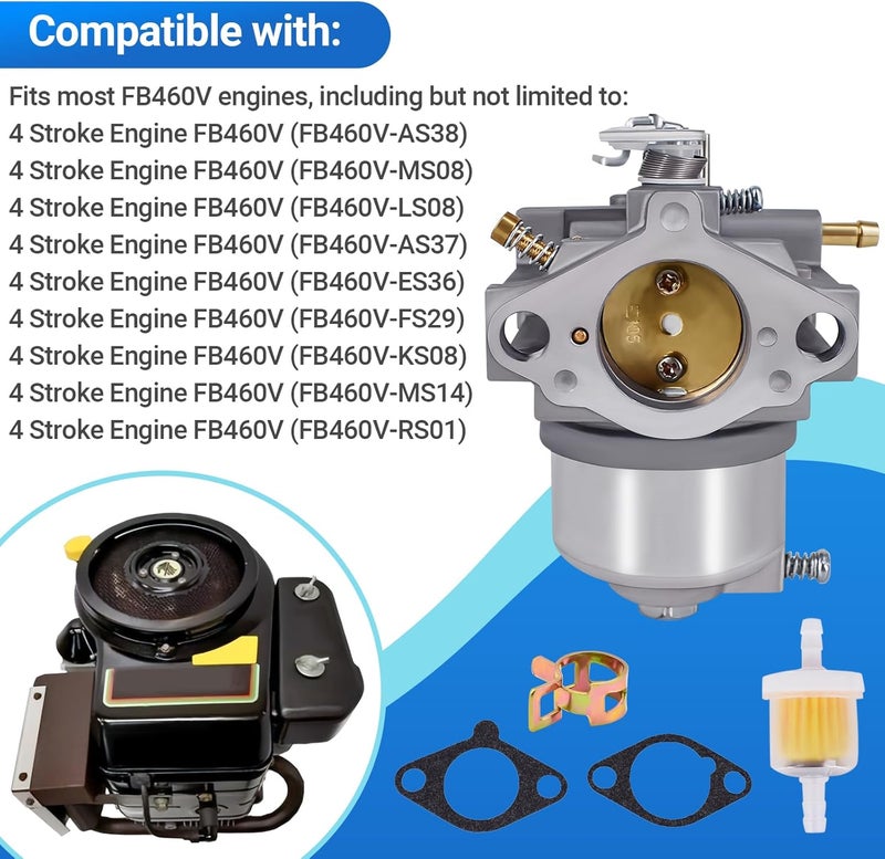 CULMKARI Carburetor for Kawasaki FB460V 4 Stroke Engine with Gaskets, Filter, Clamp, Fuel Line, and Cleaner Tool Kit - Image 2