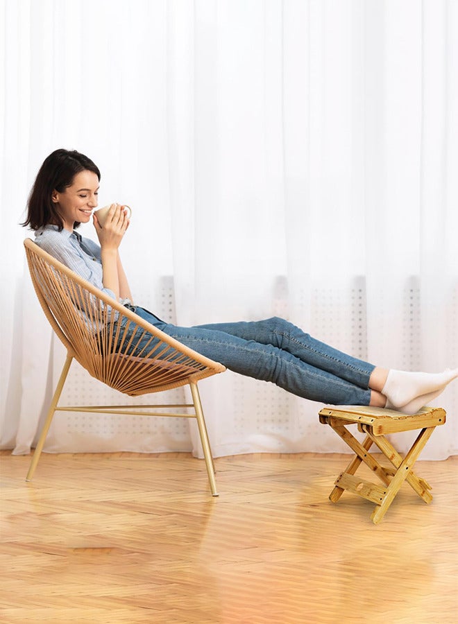 كرسي قابل للطي من الخيزران الطبيعي لحلاقة القدمين والراحة والاستحمام والنزهة والصيد. - Image 4