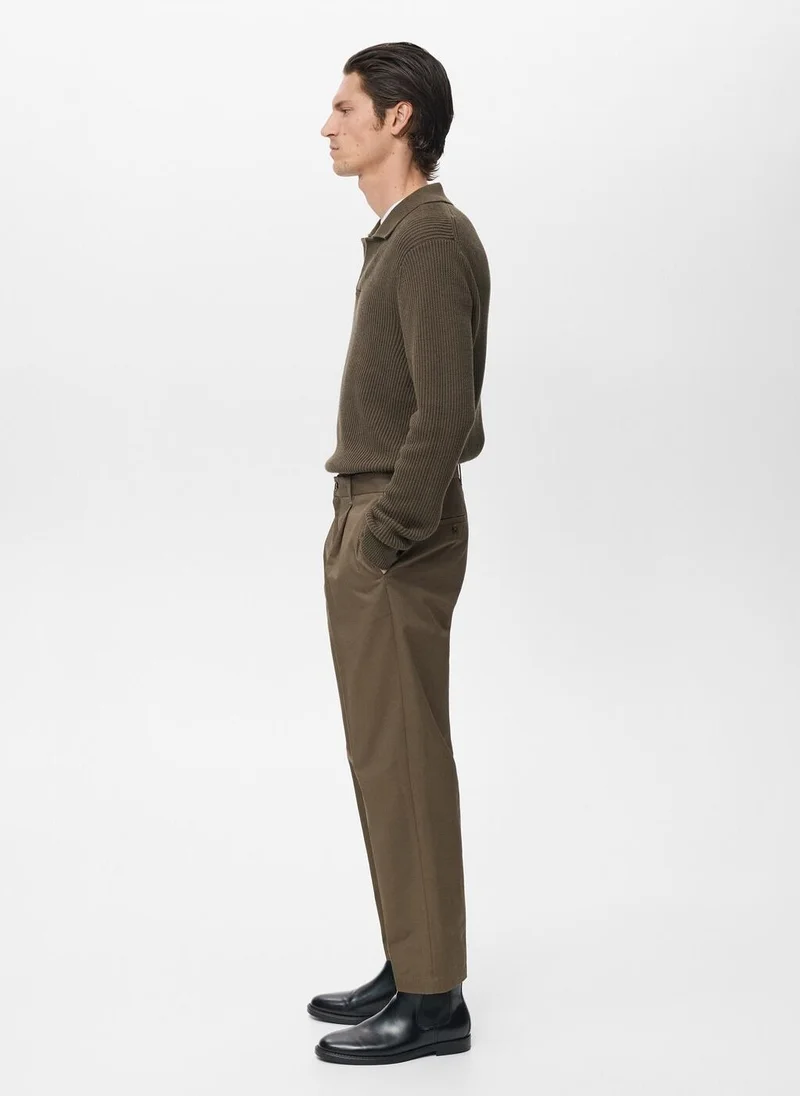 Mango Man  Regular fit pleated cotton trousers for Men | Best Price UAE