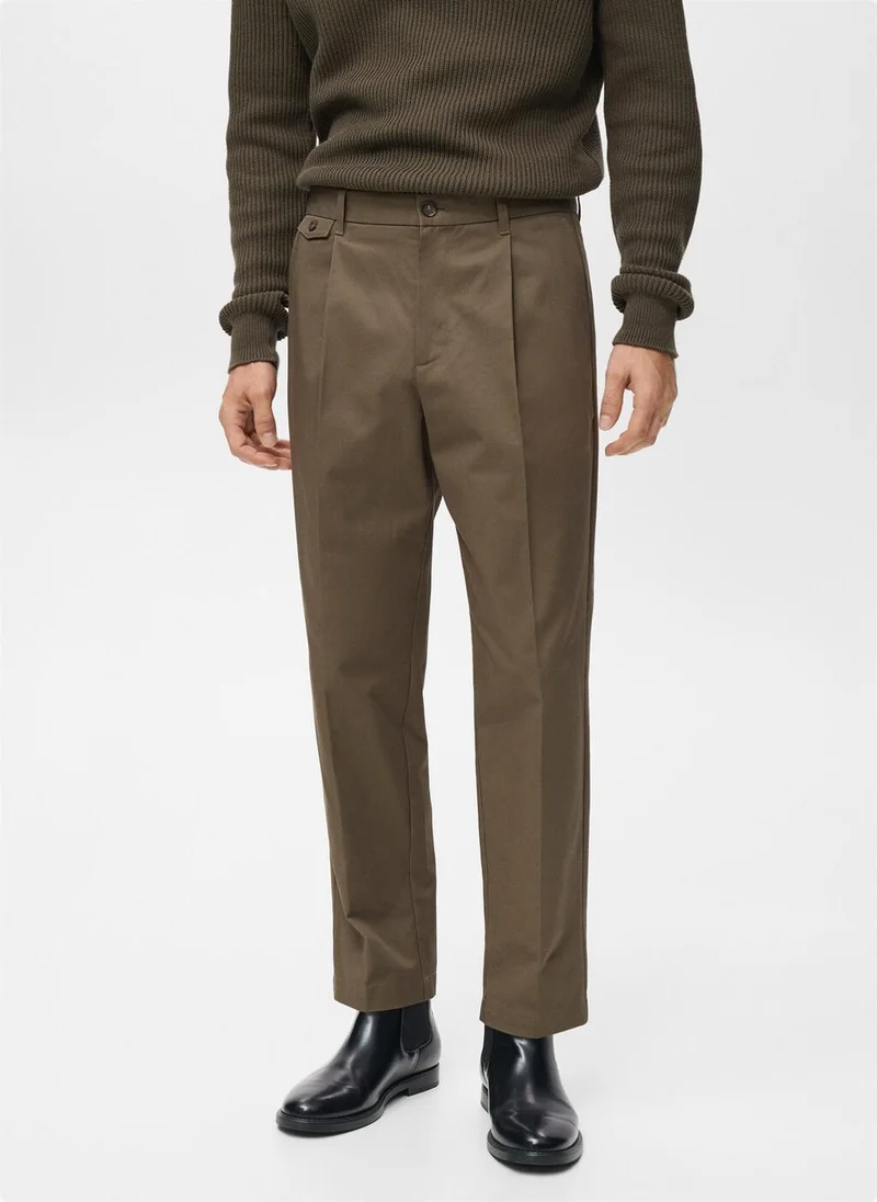 مانجو مان Regular fit pleated cotton trousers
