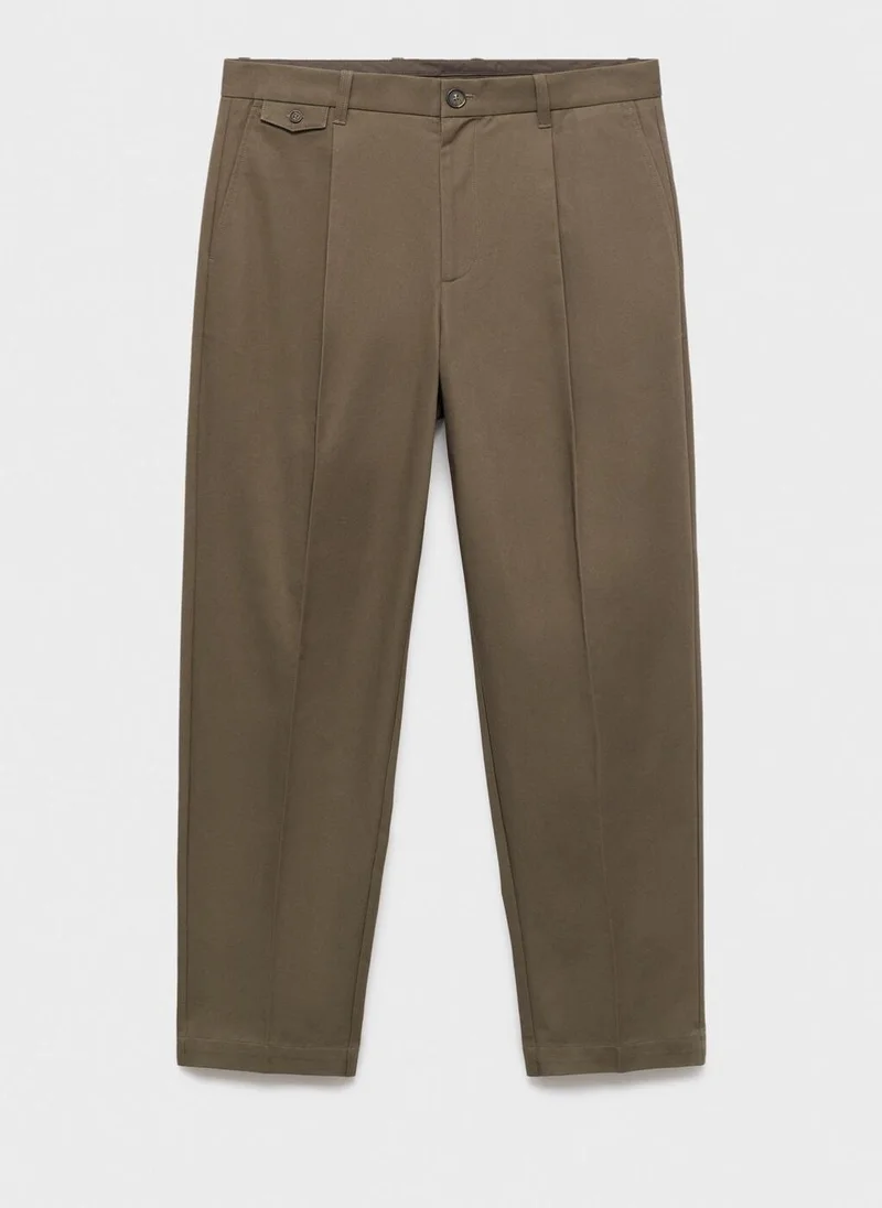 Mango Man  Regular fit pleated cotton trousers for Men | Best Price UAE