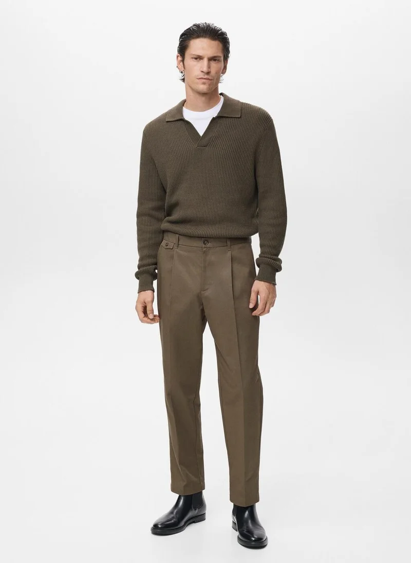 Mango Man  Regular fit pleated cotton trousers for Men | Best Price UAE