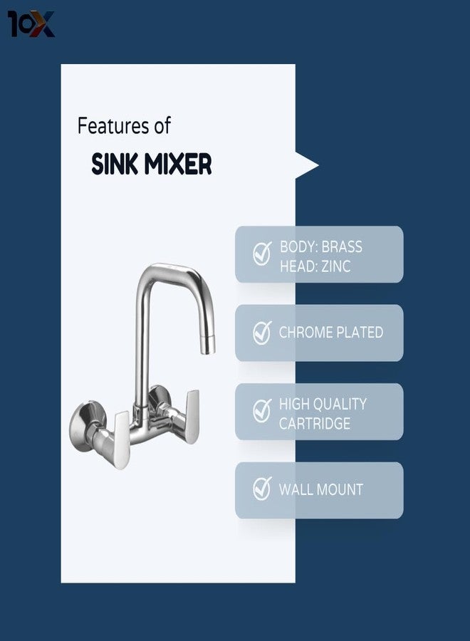 10X Brass Sink Mixer 2 Way VW-47498 Tap with 360° Swivel Spout | Hot & Cold Water Control | Chrome Plated | Heavy Brass Cartridge | Dual Lever Design - Image 3