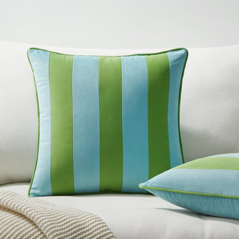 MONDAY MOOSE Decorative Throw Pillow Covers Cushion Cases, Set of 2 Soft Velvet Striped Piping Edge Designs, Pillow Inserts Not Included (20x20 inch, Light Green/Light Blue) - Image 5