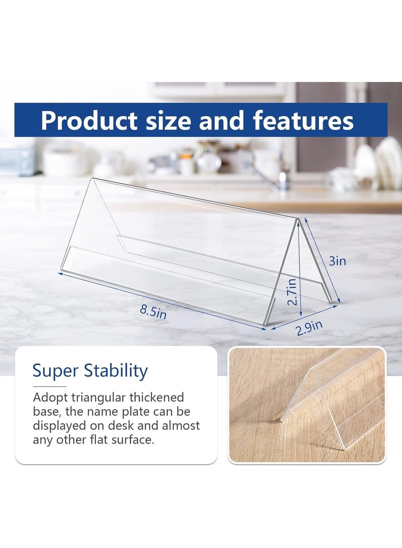Slasa SLASA 24 Pack Clear Acrylic Name Plates for Desk – 8.5 x 3 Inch Double-Sided Tent Sign Holders – V-Shape Transparent Name Card Holder for Office, Classroom, Conference, Business Displays - Image 5