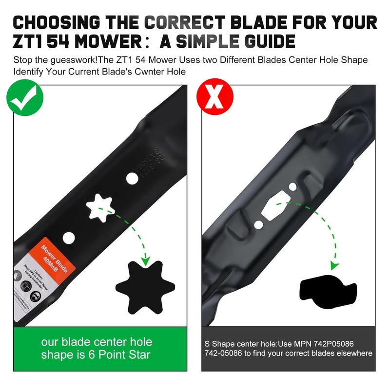 Grasscool 942-05056A ZT1-54 Mower Blades with 6 Star Hole for Cub Cadet Ultima ZT2-54 XT1-54 XT2-54 Zero Turn Troy Bilt Mustang 54 inch Cut Deck Lawn Tractor Repalce 942-05056-X (High Lift) - Image 2
