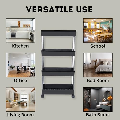 PULSBERY Plastic Kitchen RackBasket for Kitchen &, Fruits Onion,Potato,Vegetables,STORAGEOffice Use Basket Tray for Household Shelf Cart,Snacks,Bottles,Toys,STORAG Rack (Black, 4 Layer) - Image 4