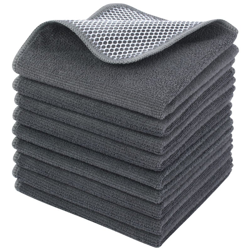 KinHwa Kitchen Washcloths for Dishes Absorbent Microfiber Dish Cloths Quick Dry Dish Rags with Poly Scour Scrub Side Ideal for Kitchen Cleaning and Housekeeping Gray 12inchx12inch 9 Pack