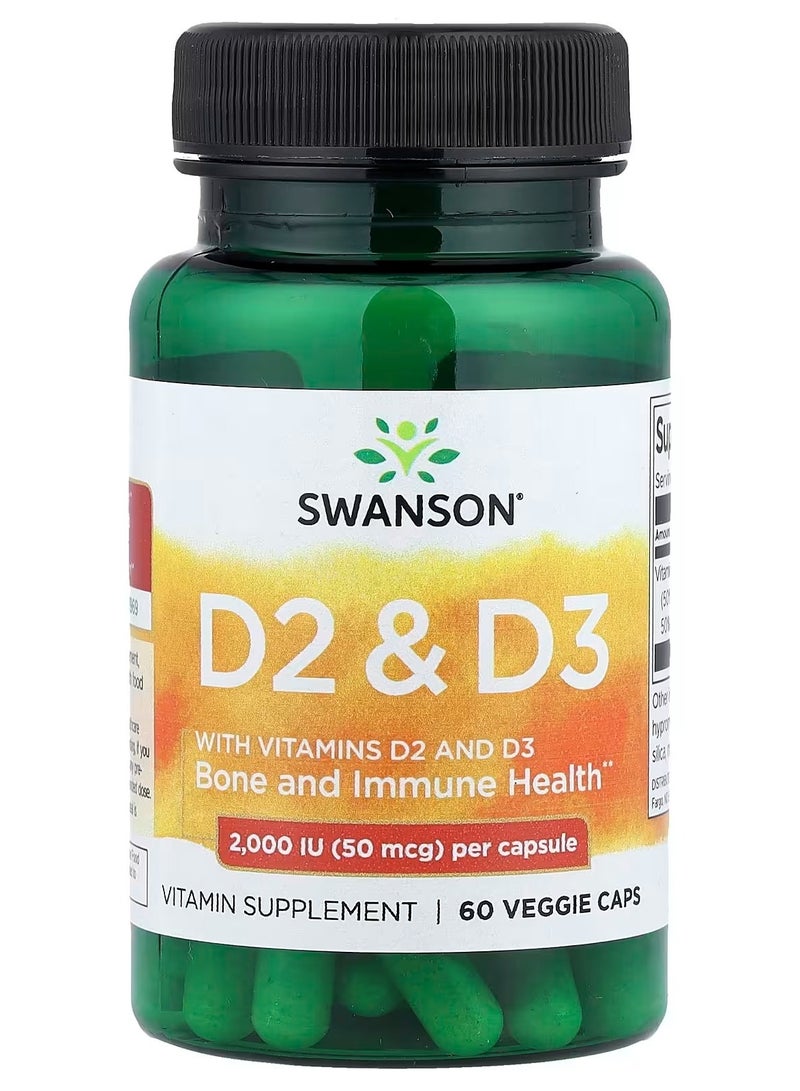 Swanson, D Complex with Vitamins D2 and D3, 50 mcg (2,000 IU), 60 Veggie Caps