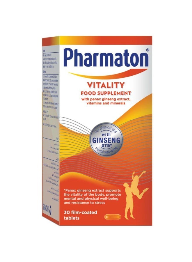 Pharmaton Vitality Multivitamin & Mineral Tablets with Panax Ginseng G115 | Energy & Wellness Support | 30 Film-Coated Tablets
