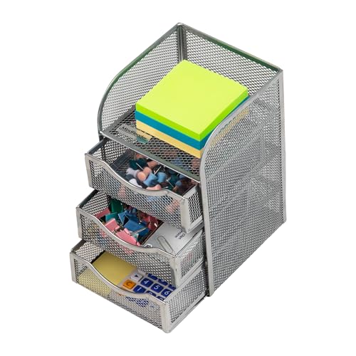 Mind Reader Desktop Accessory Storage, Paper Binder Clip Basket, Workspace, Office, Metal Mesh, 4.75"L x 5"W x 8"H, Silver - Image 4