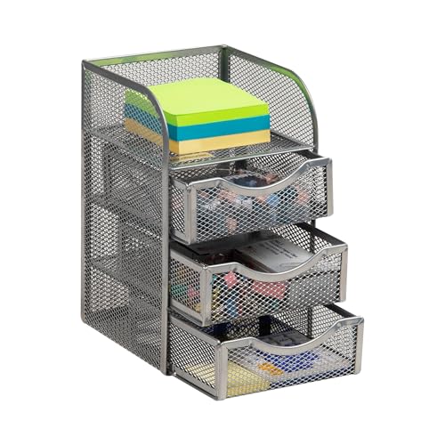 Mind Reader Desktop Accessory Storage, Paper Binder Clip Basket, Workspace, Office, Metal Mesh, 4.75"L x 5"W x 8"H, Silver - Image 1