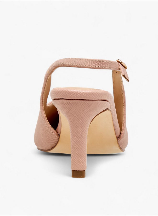 Flora Bella By Shoexpress Textured Pointed-Toe Slingback Shoes with Flared Heels  - Image 5