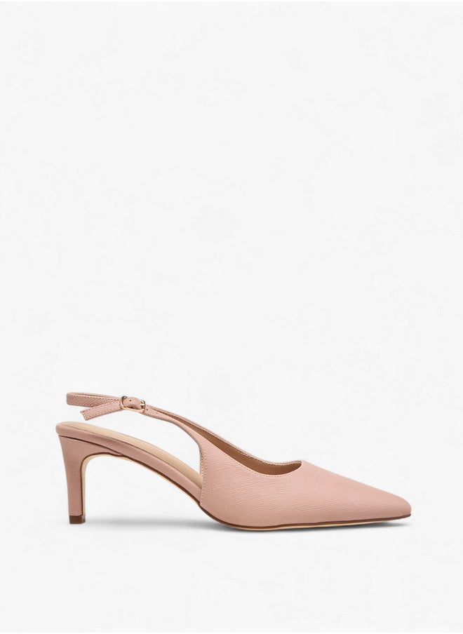 Flora Bella By Shoexpress Textured Pointed-Toe Slingback Shoes with Flared Heels  - Image 3