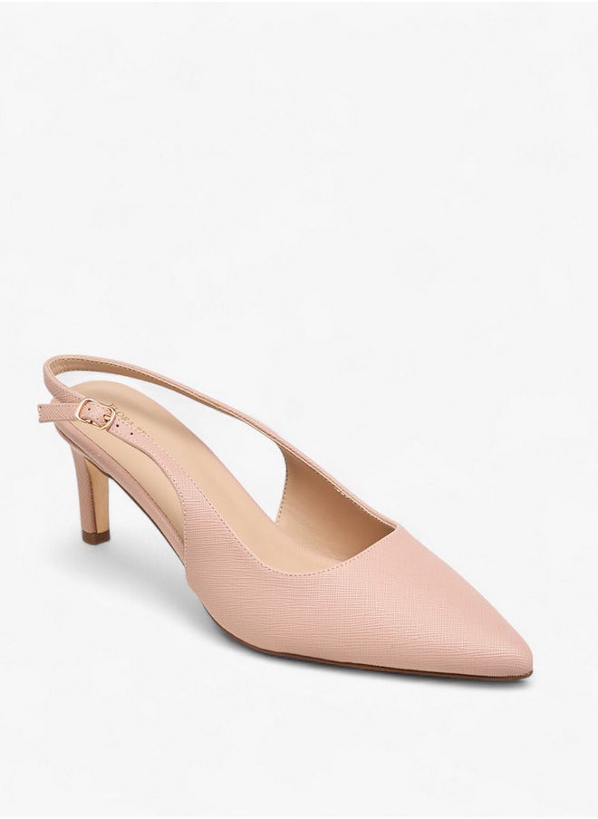 Flora Bella By Shoexpress Textured Pointed-Toe Slingback Shoes with Flared Heels  - Image 2