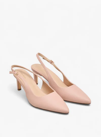 Flora Bella By Shoexpress Women's Textured Pointed-Toe Slingback Shoes with Flared Heels