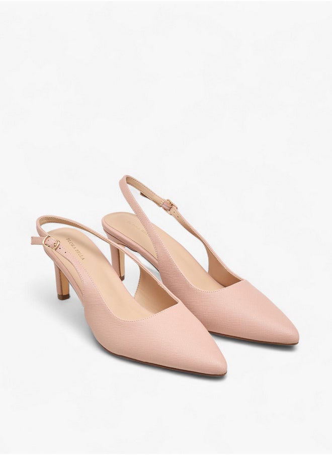 Flora Bella By Shoexpress Women's Textured Pointed-Toe Slingback Shoes with Flared Heels  - Image 1