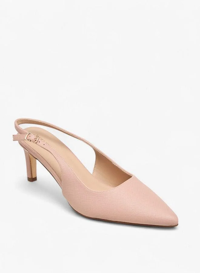 Flora Bella By Shoexpress Women's Textured Pointed-Toe Slingback Shoes with Flared Heels