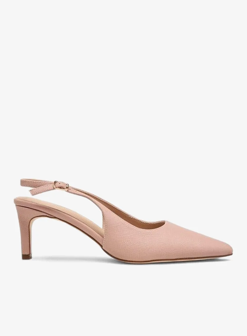 Flora Bella By Shoexpress PINK Women's Textured Pointed-Toe Slingback Shoes with Flared Heels for Women | Best Price UAE