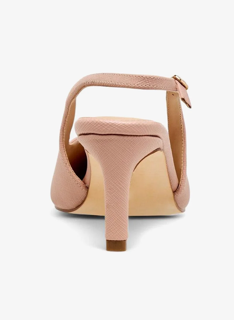 Flora Bella By Shoexpress PINK Women's Textured Pointed-Toe Slingback Shoes with Flared Heels for Women | Best Price UAE