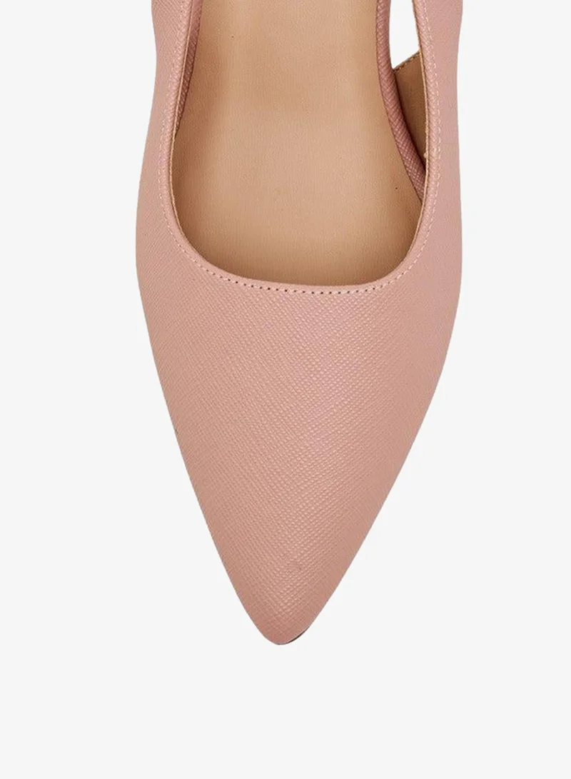 Flora Bella By Shoexpress PINK Women's Textured Pointed-Toe Slingback Shoes with Flared Heels for Women | Best Price UAE