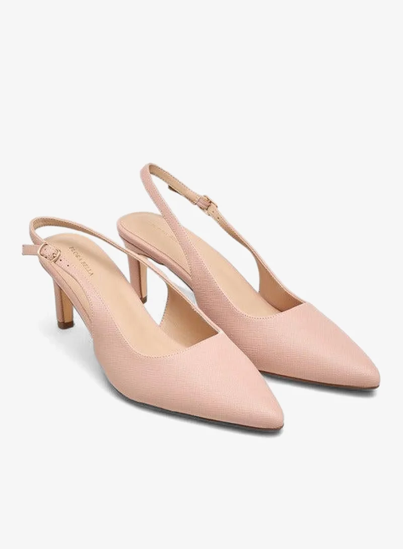 Flora Bella By Shoexpress PINK Women's Textured Pointed-Toe Slingback Shoes with Flared Heels for Women | Best Price UAE