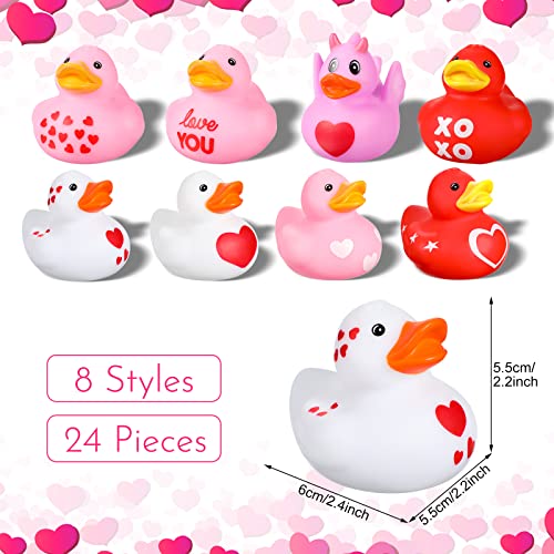 Leitee 48 Pieces Valentine Rubber Ducks Mini Heart Rubber Ducks Bulk Red and Pink Valentine Party Favors for Birthday Decoration 8 Styles - Image 5
