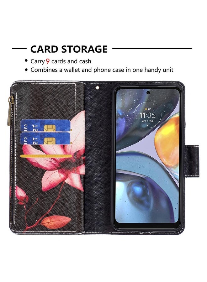 HuHa For Motorola Moto G22 Colored Drawing Pattern Zipper Leather Phone Case(Lotus)  - Image 4