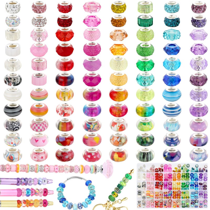 Funtopia 240 Pcs Large Hole Beads, Funtopia 40 Grids Rainbow European Beads for Crafts, Colorful Spacer Bead for Jewelry Making, DIY Charm Bracelets Necklaces Pens and Decorative Crafts, for Girls and Adults - Image 1