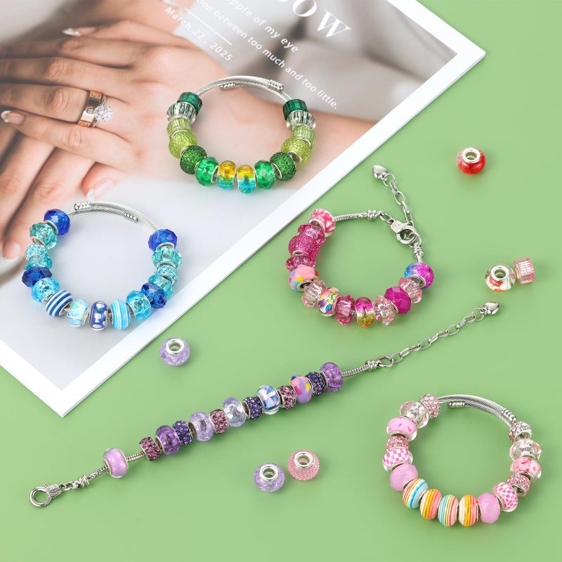 Funtopia 240 Pcs Large Hole Beads, Funtopia 40 Grids Rainbow European Beads for Crafts, Colorful Spacer Bead for Jewelry Making, DIY Charm Bracelets Necklaces Pens and Decorative Crafts, for Girls and Adults - Image 3