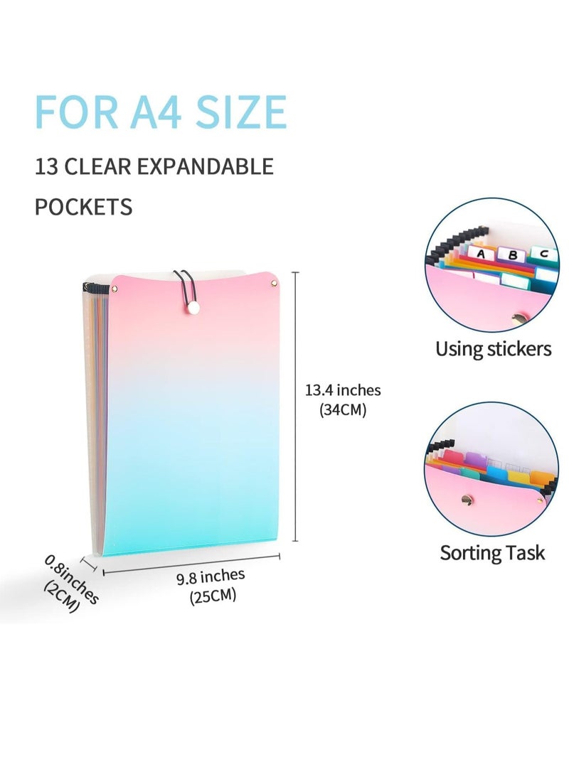 SYOSI - Expanding File Folder, Vertical Expanding File Folder 13 Pockets Accordion File Folder Organizer for A4 Size Letter Size Paper Document Holder for Classroom, Home, Office and Travel Gradient Color - Image 1
