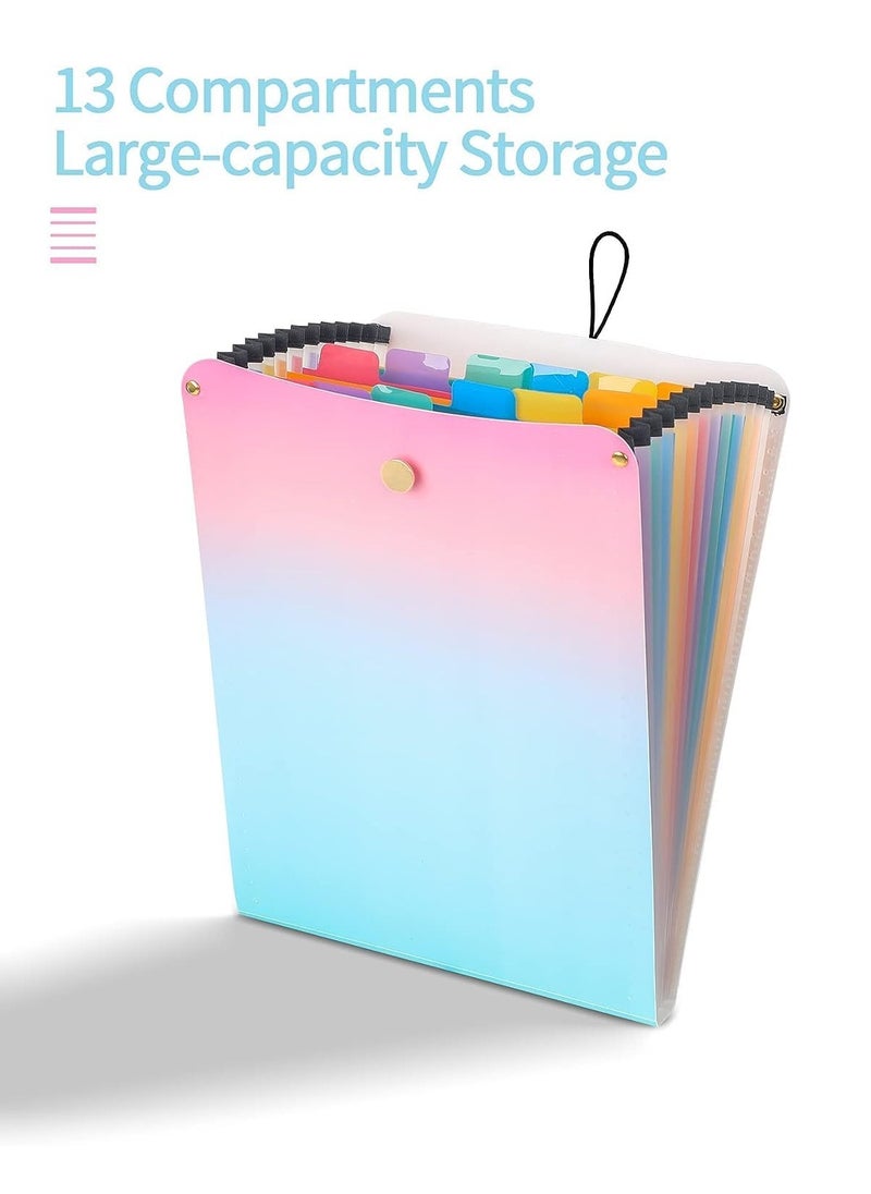 SYOSI - Expanding File Folder, Vertical Expanding File Folder 13 Pockets Accordion File Folder Organizer for A4 Size Letter Size Paper Document Holder for Classroom, Home, Office and Travel Gradient Color - Image 1