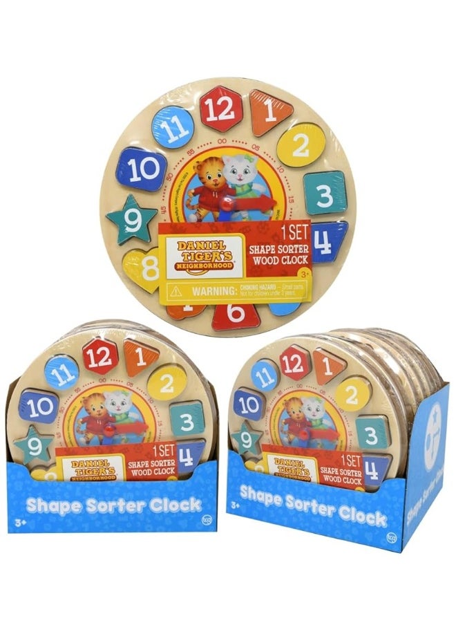 Daniel Tiger Neighborhood Shape Sorter Wood Clock - Wooden Shape Sorting Kids Learning Clock, Fun Shape Sorting Clock Puzzle Toy, Educational Brain Teaser Learning Time Game Teaching Clock for Kids 