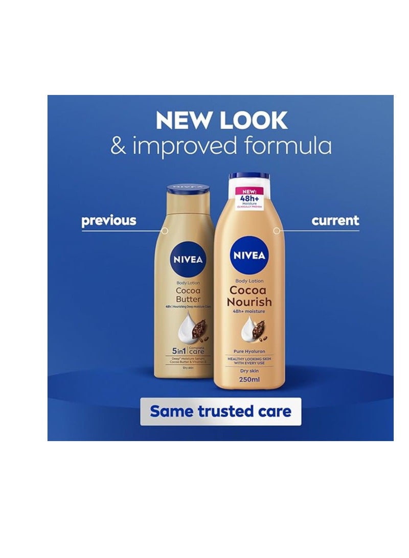 NIVEA Body Lotion for Dry Skin, Cocoa Butter, 5in1 Complete Care, 48H Deep Moisture, 250ml - Image 3